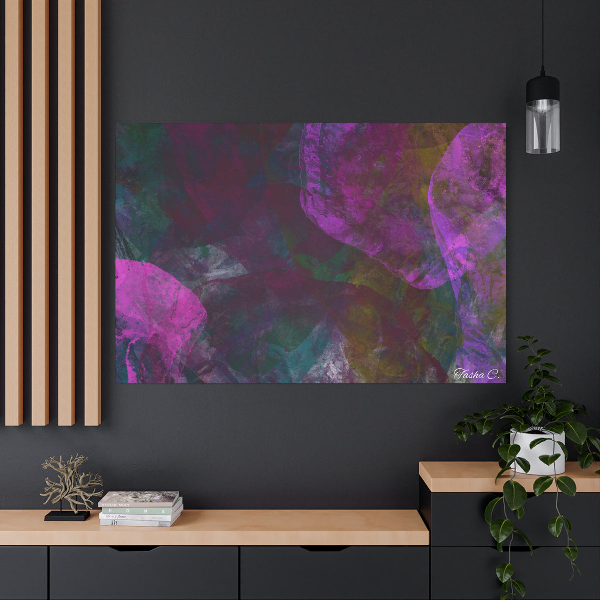 Original Abstract Purple Floral Wash Matte Canvas - Luxury Extra Large Wall Art - 60x40