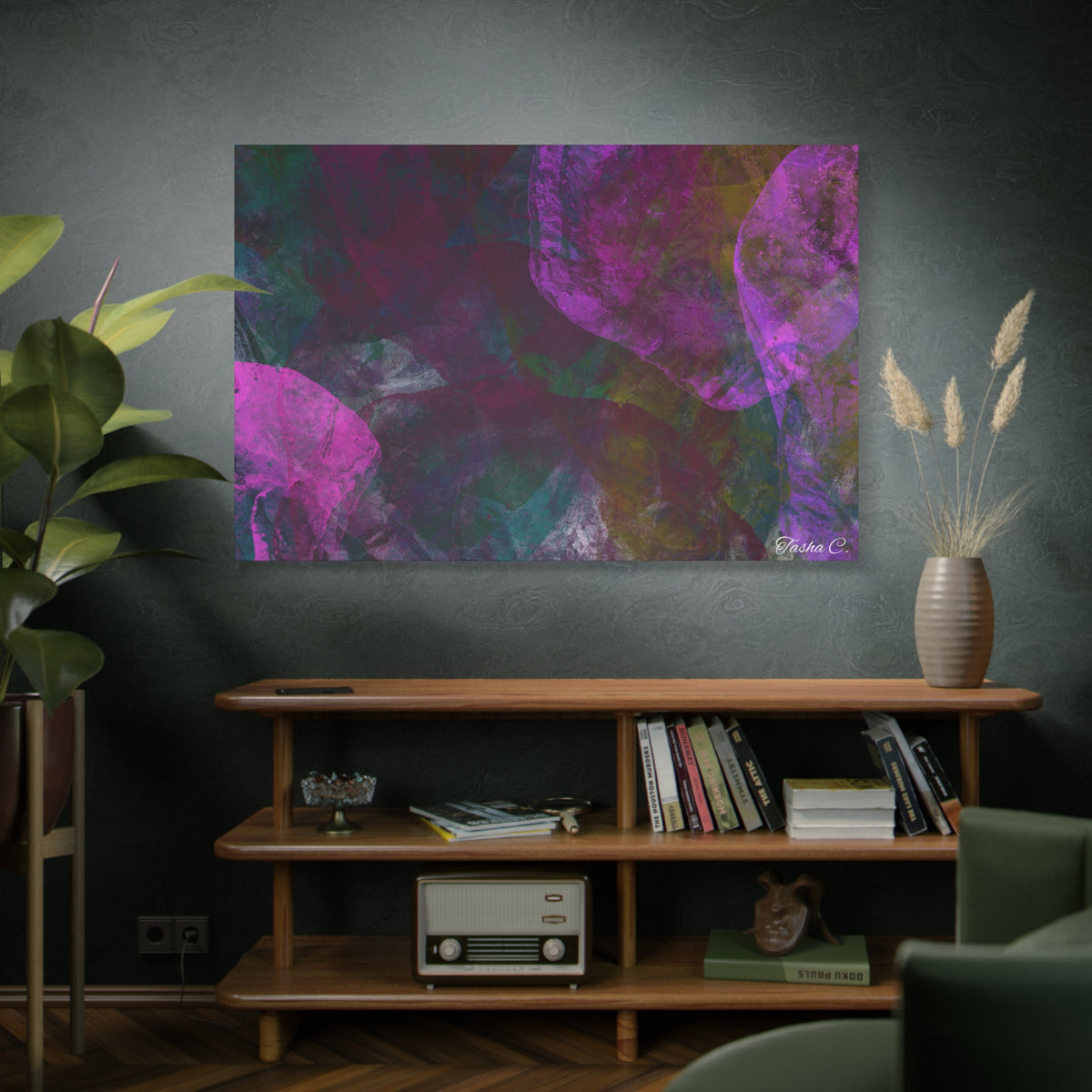Original Abstract Purple Floral Wash Matte Canvas - Luxury Extra Large Wall Art - 60x40