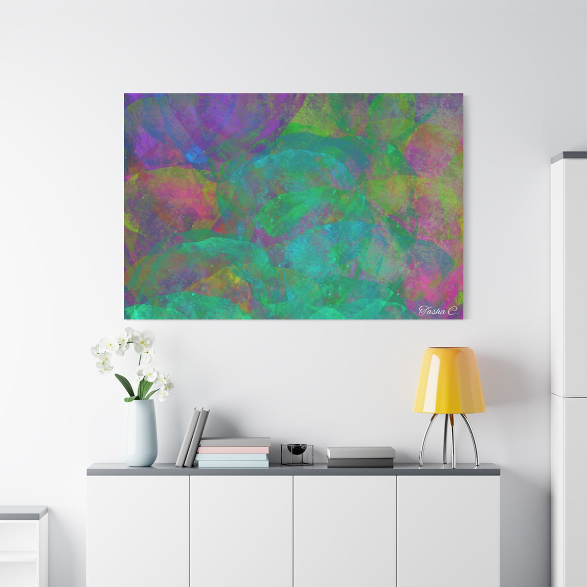 Original Abstract Colorful Circles Matte Canvas - Luxury Extra large Wall Art - 60x40