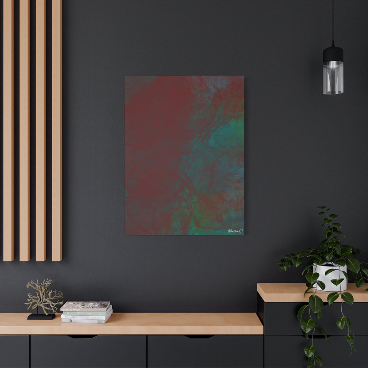 Original Abstract Red Green Marble - Extra Large Wall Art - 30x40in