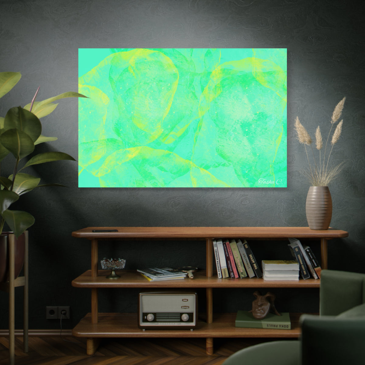 Original Aqua Seafoam Abstract Art Matte Canvas - Luxury Extra large Wall Art - 60x40