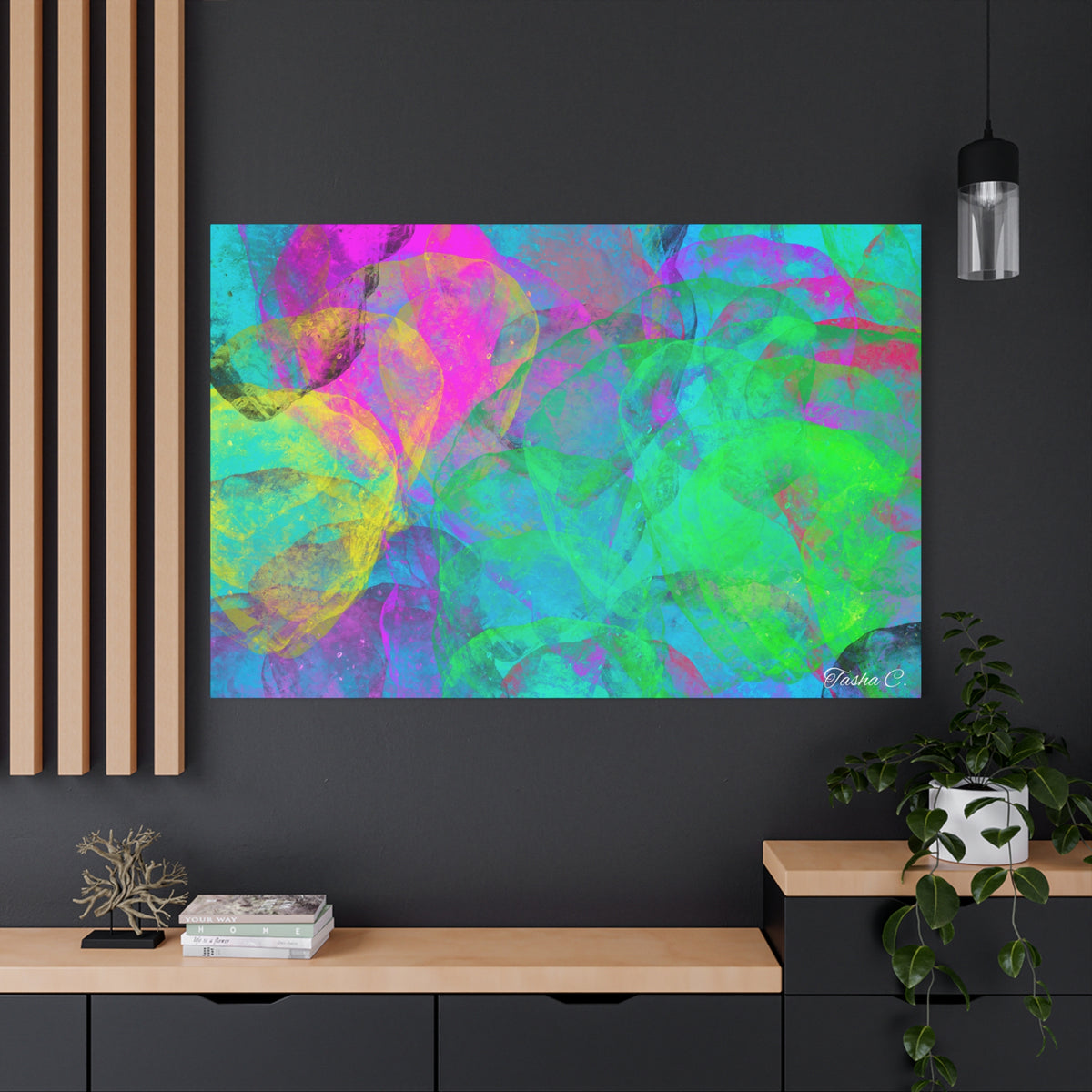 Original Colorful Abstract Bubbles Matte Canvas - Luxury Extra large Wall Art 60x40