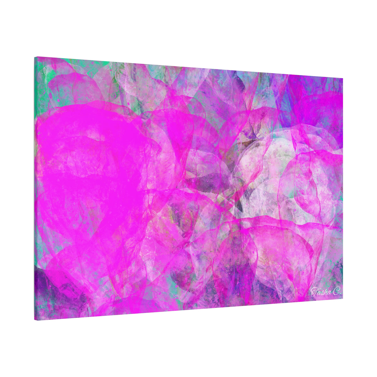 Original Pink Abstract Bubbles Matte Canvas - Luxury Extra Large Wall Art - 60x40