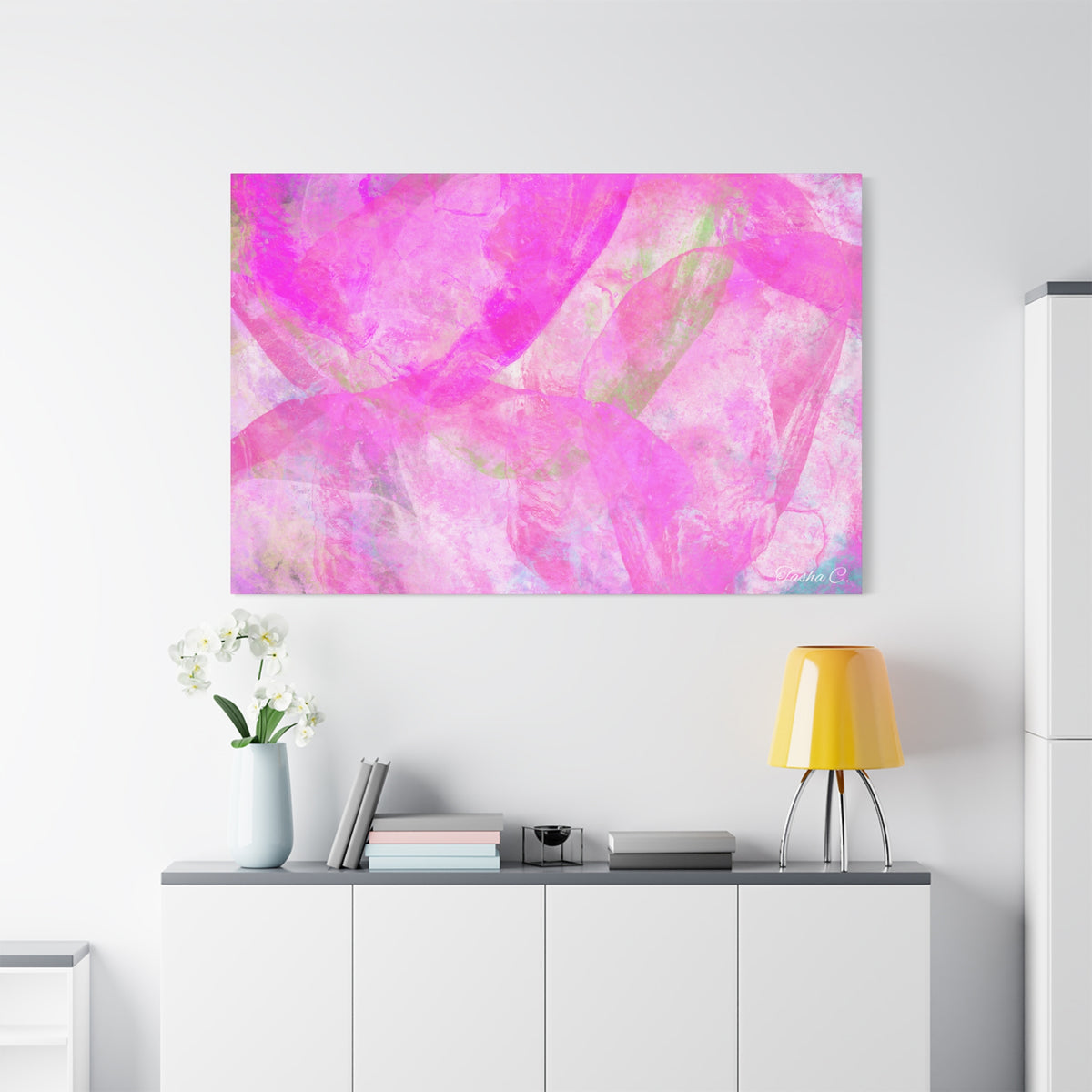 Original Pink Abstract Watercolor Matte Canvas - Luxury Extra large Wall Art - 60x40