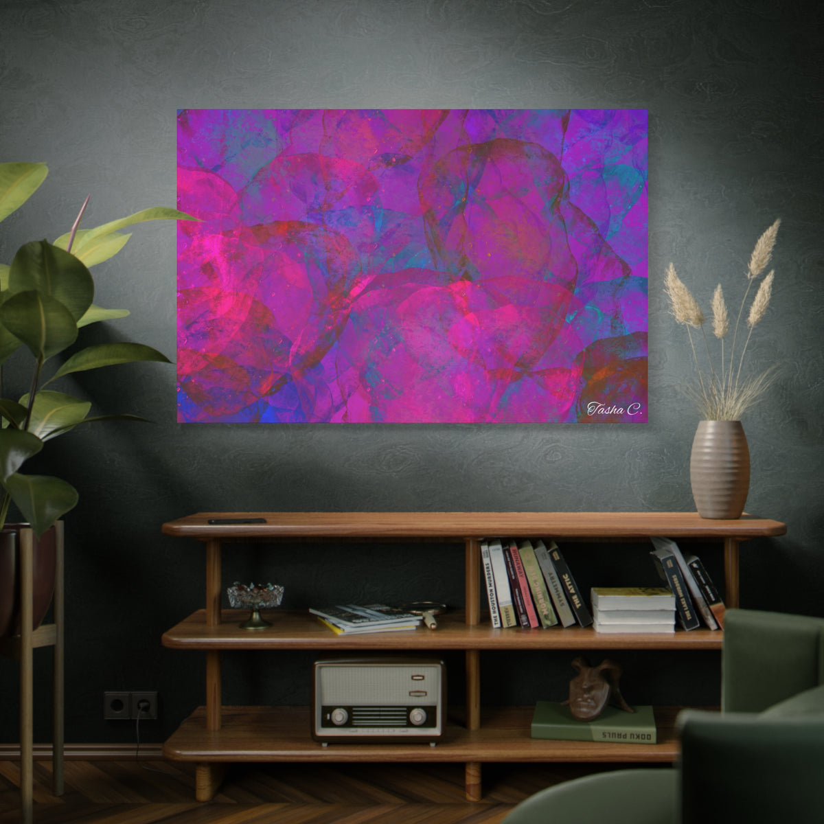 Original Abstract Pink Purple Bubbles Matte Canvas - Luxury Extra large Wall Art - 60x40