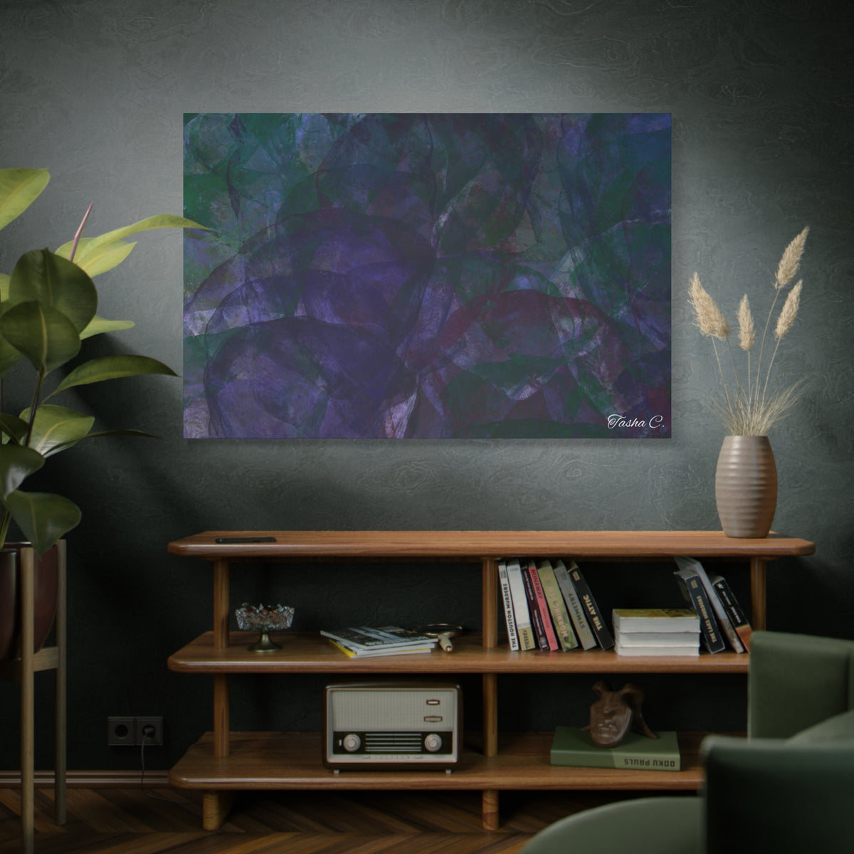 Original Abstract Purple Green Swirl Matte Canvas - Luxury Extra large Wall Art - 60x40