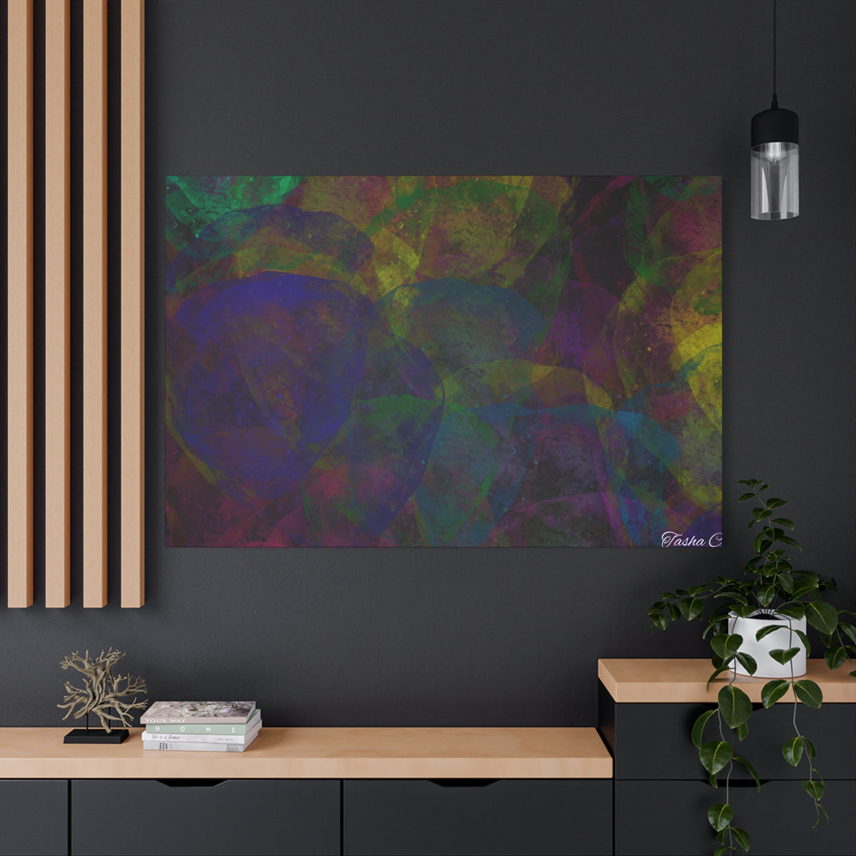 Original Abstract Colorful Overlapping Shapes Matte Canvas - Luxury Extra Large Wall Art - 60x40