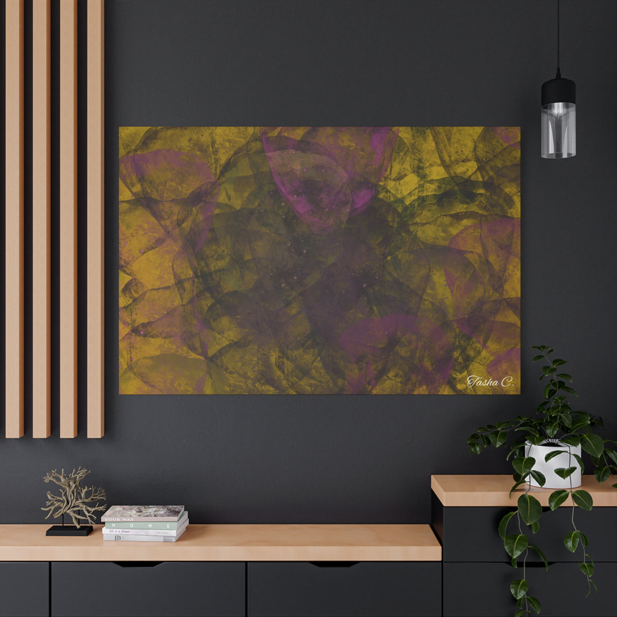 Original Abstract Purple and Gold Swirl Matte Canvas - Luxury Extra large Wall Art-60x40