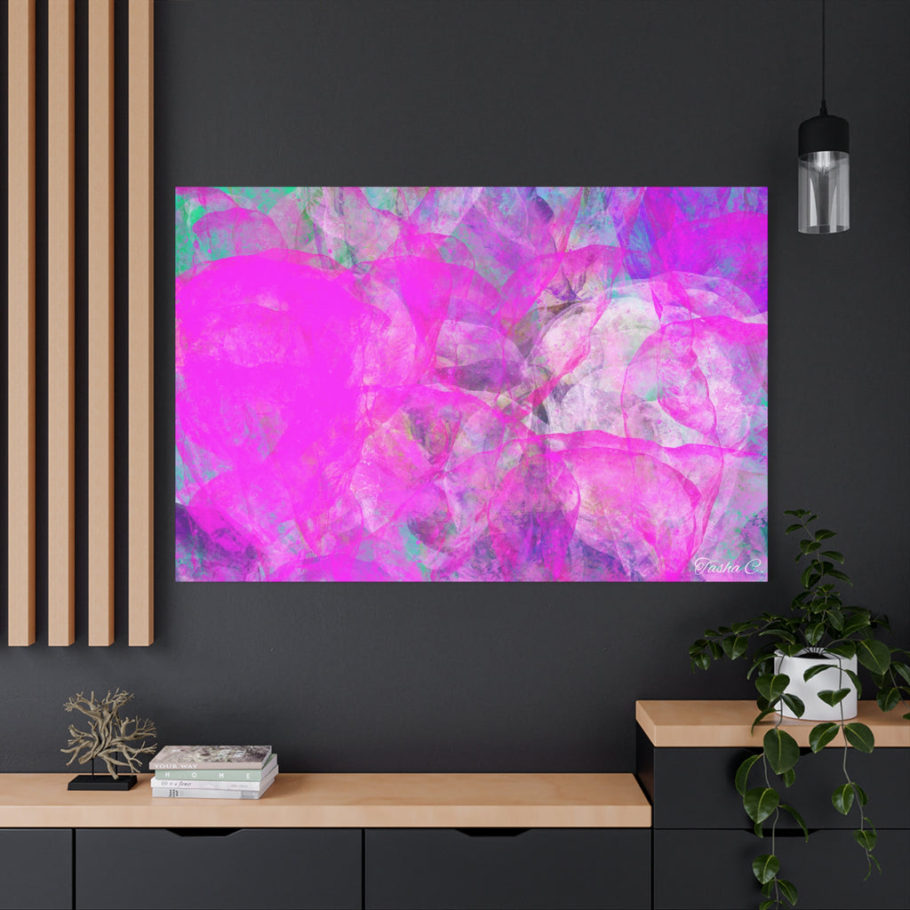Original Pink Abstract Bubbles Matte Canvas - Luxury Extra Large Wall Art - 60x40