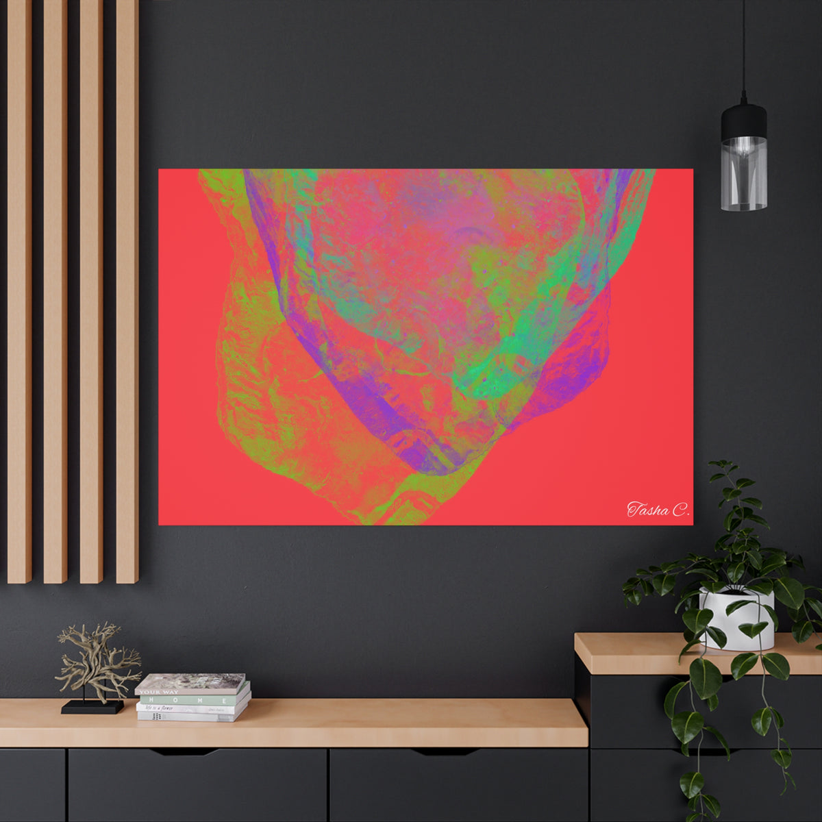 Original Neon Abstract Face Matte Canvas - Luxury Extra Large Wall Art - 60x40