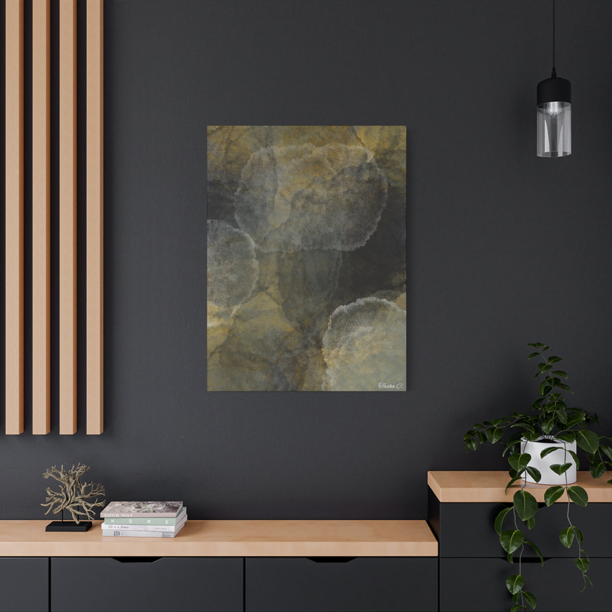 Abstract Golden Ink Circles Matte Canvas - Extra Large Wall Art - 30x40in