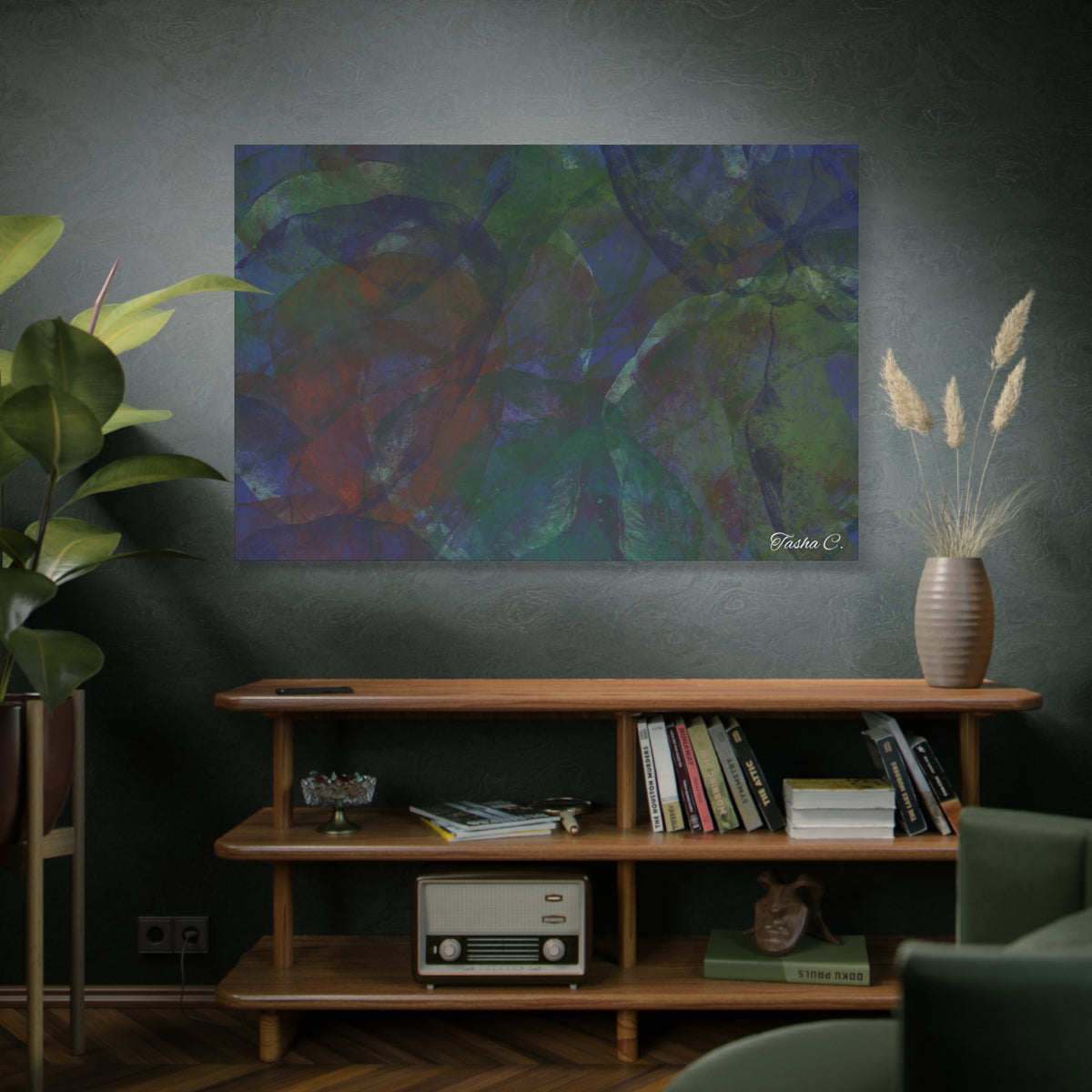 Original Abstract Green Blue Red Texture Matte Canvas - Luxury Extra Wall Art-60x40
