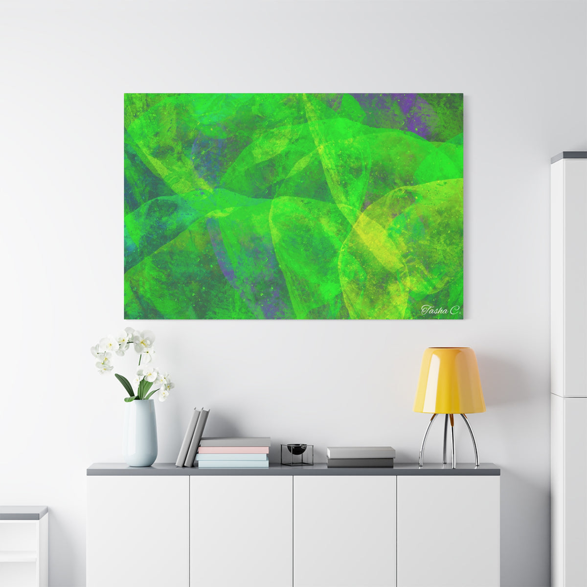 Original Green Abstract Wave Canvas - Luxury Extra large Wall Art - 60x40
