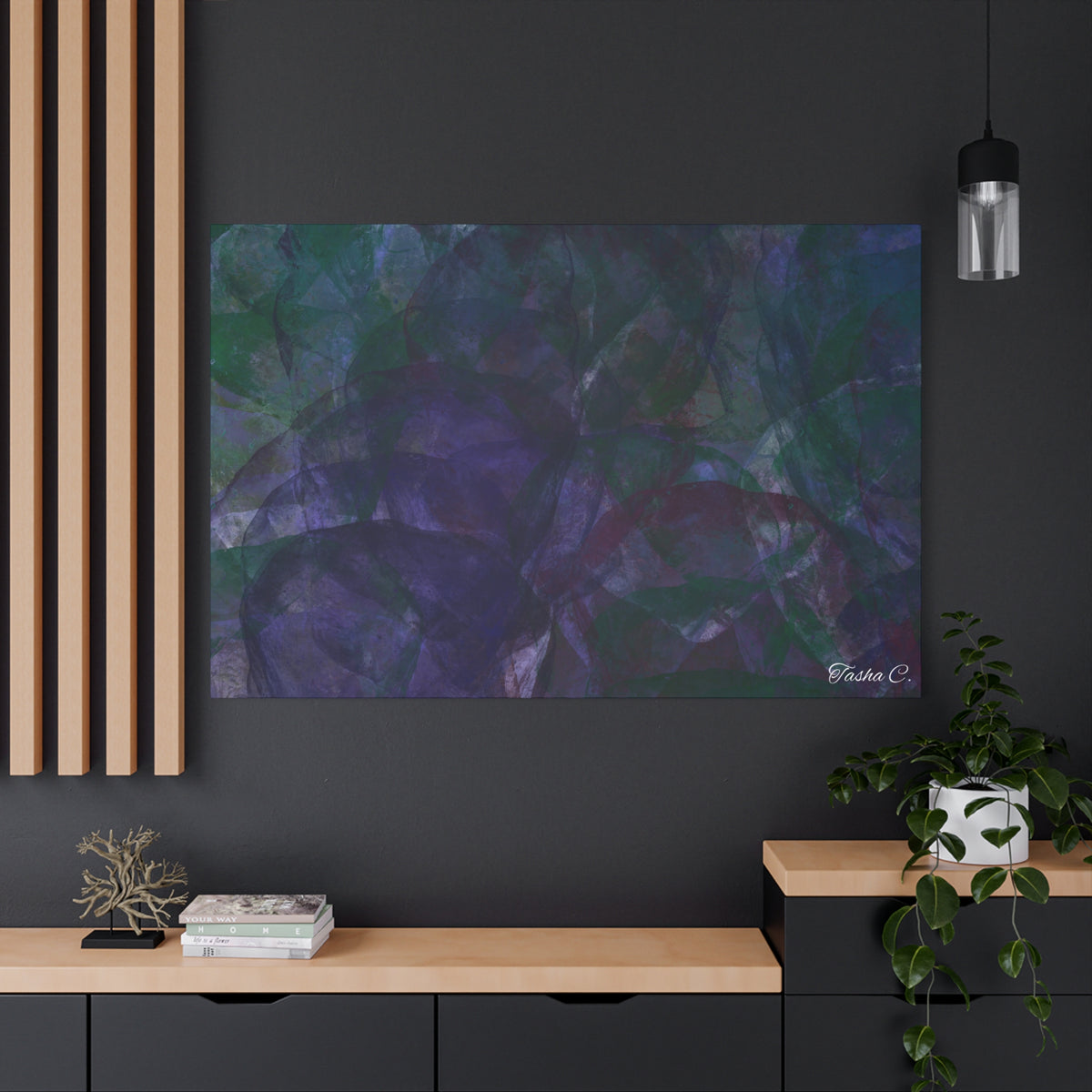 Original Abstract Purple Green Swirl Matte Canvas - Luxury Extra large Wall Art - 60x40