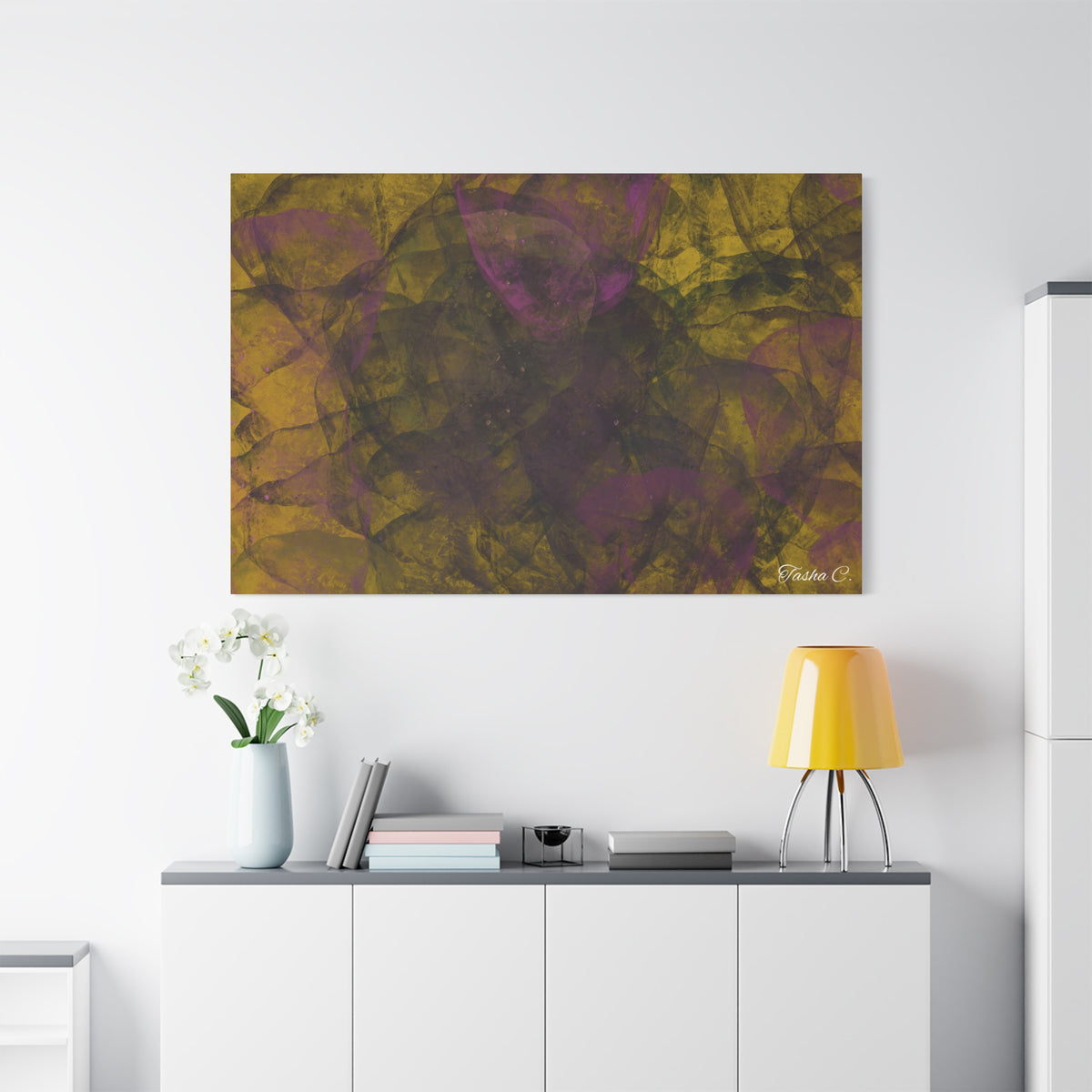 Original Abstract Purple and Gold Swirl Matte Canvas - Luxury Extra large Wall Art-60x40