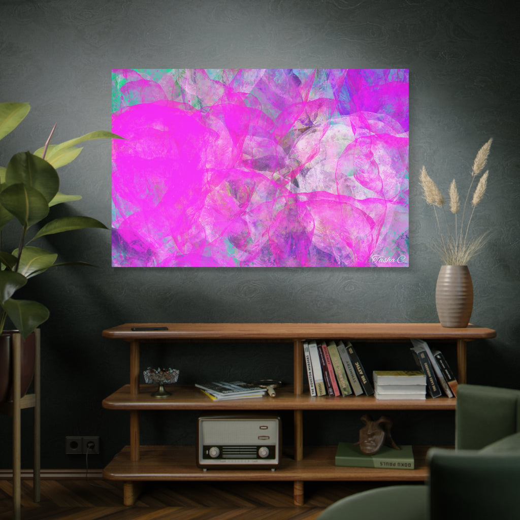 Original Pink Abstract Bubbles Matte Canvas - Luxury Extra Large Wall Art - 60x40