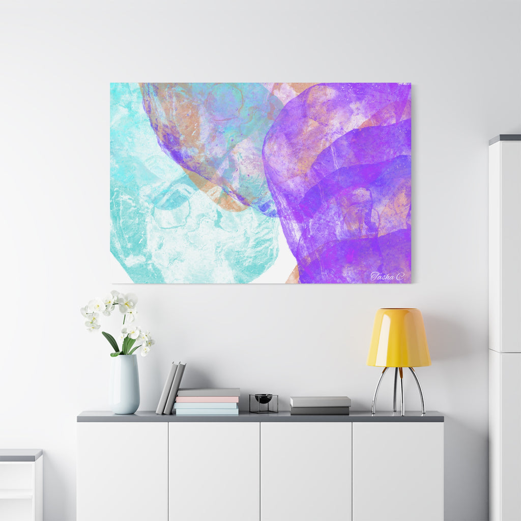 Original Abstract Purple Aqua Floral Canvas - Luxury Extra large Wall Art - 60x40