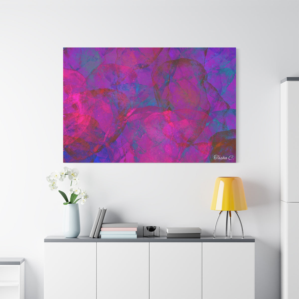 Original Abstract Pink Purple Bubbles Matte Canvas - Luxury Extra large Wall Art - 60x40