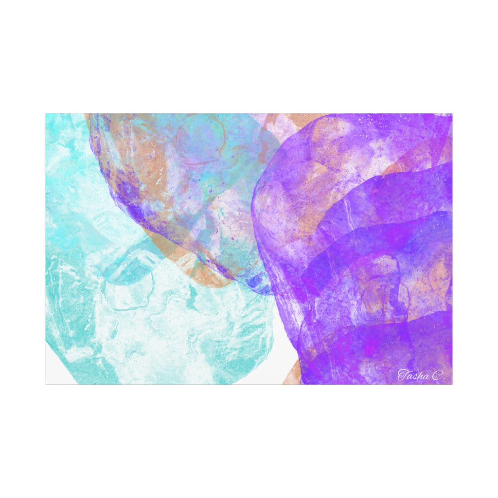 Original Abstract Purple Aqua Floral Canvas - Luxury Extra large Wall Art - 60x40