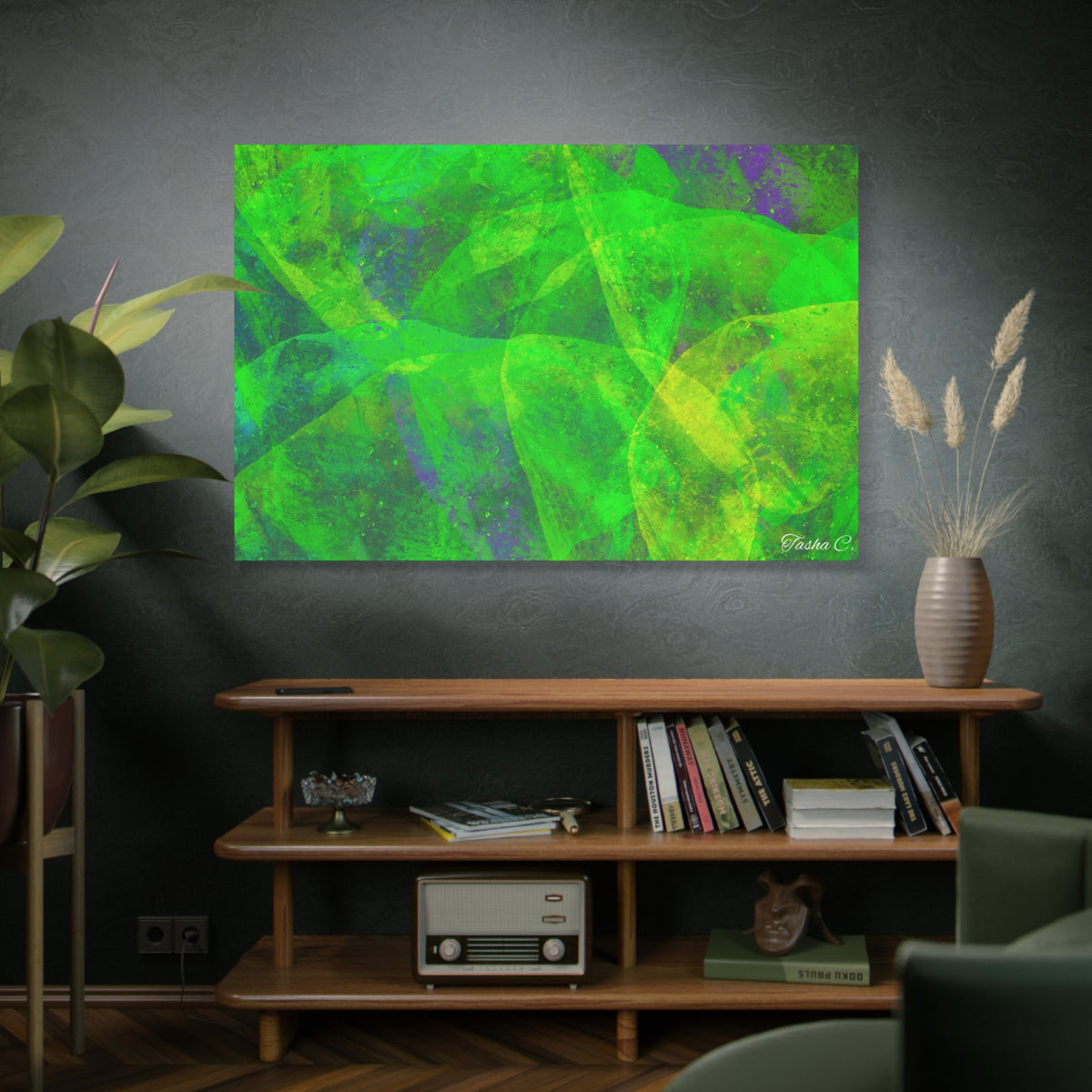 Original Green Abstract Wave Canvas - Luxury Extra large Wall Art - 60x40