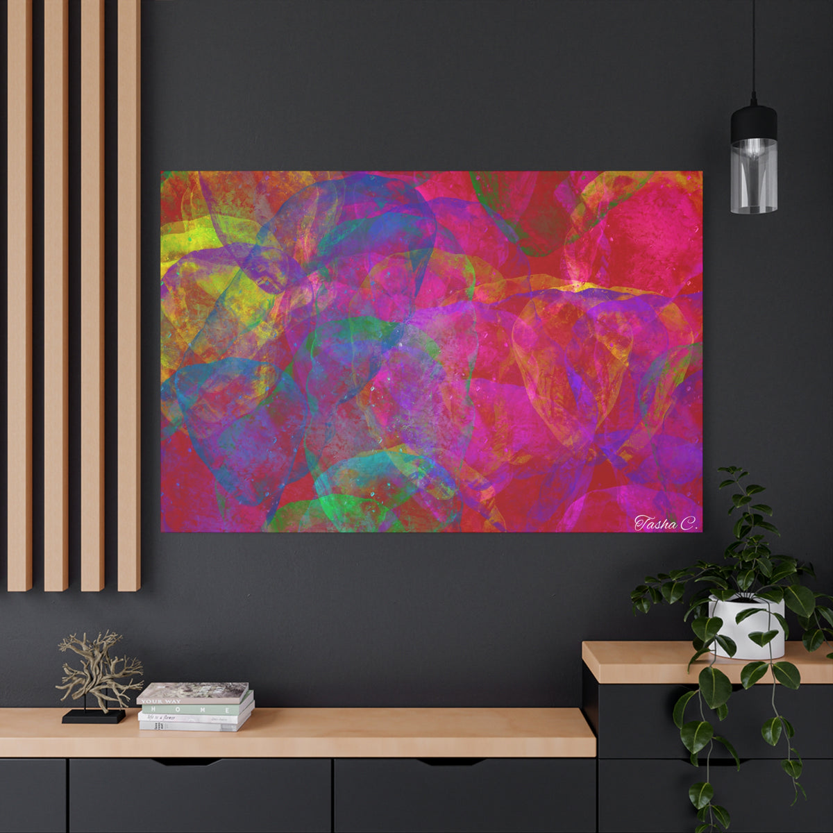 Original Abstract Neon Bubbles Matte Canvas - Luxury Extra large Wall art - 60x40