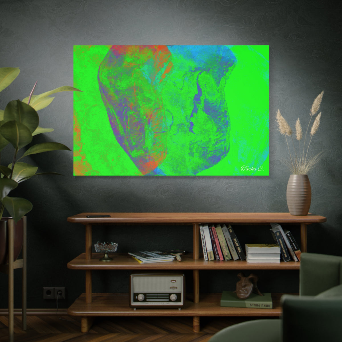 Original Neon Abstract Skull Matte Canvas - Luxury Extra large Wall Art - 60x40