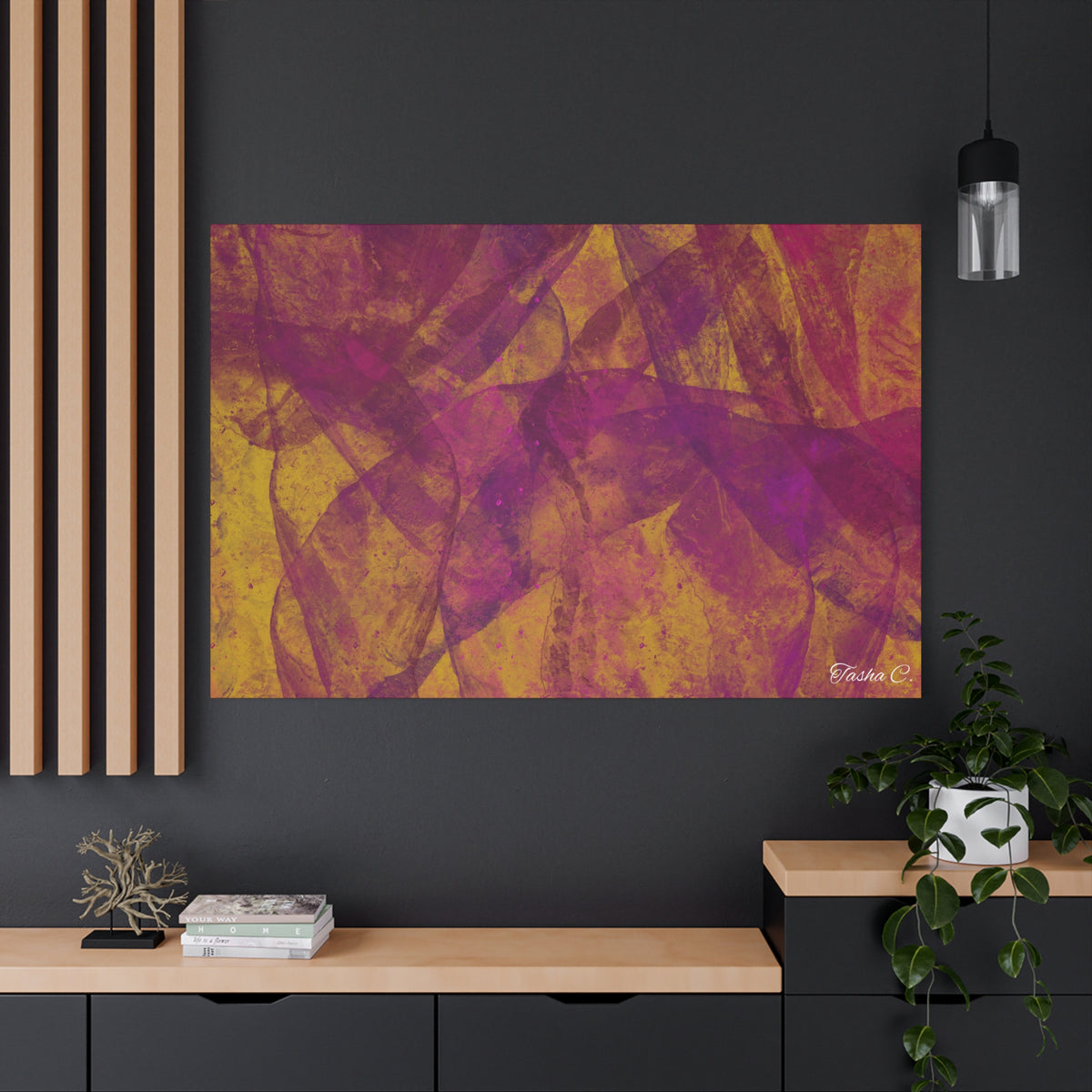 Original Abstract Purple Gold Swoops Matte Canvas - Luxury Extra large Wall Art - 60x40
