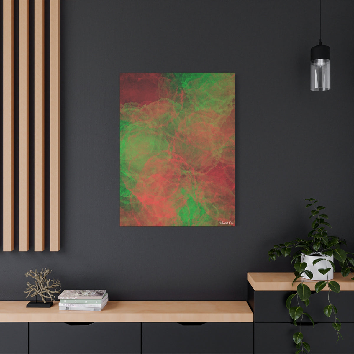 Abstract Red Green Smoke Canvas - Extra Large Wall Art - 30x40in