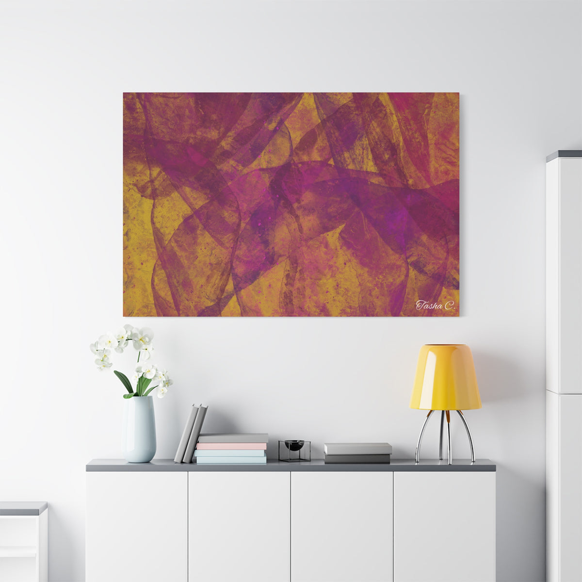 Original Abstract Purple Gold Swoops Matte Canvas - Luxury Extra large Wall Art - 60x40