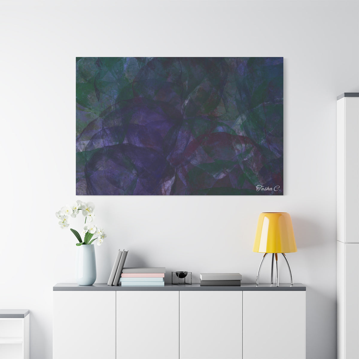 Original Abstract Purple Green Swirl Matte Canvas - Luxury Extra large Wall Art - 60x40