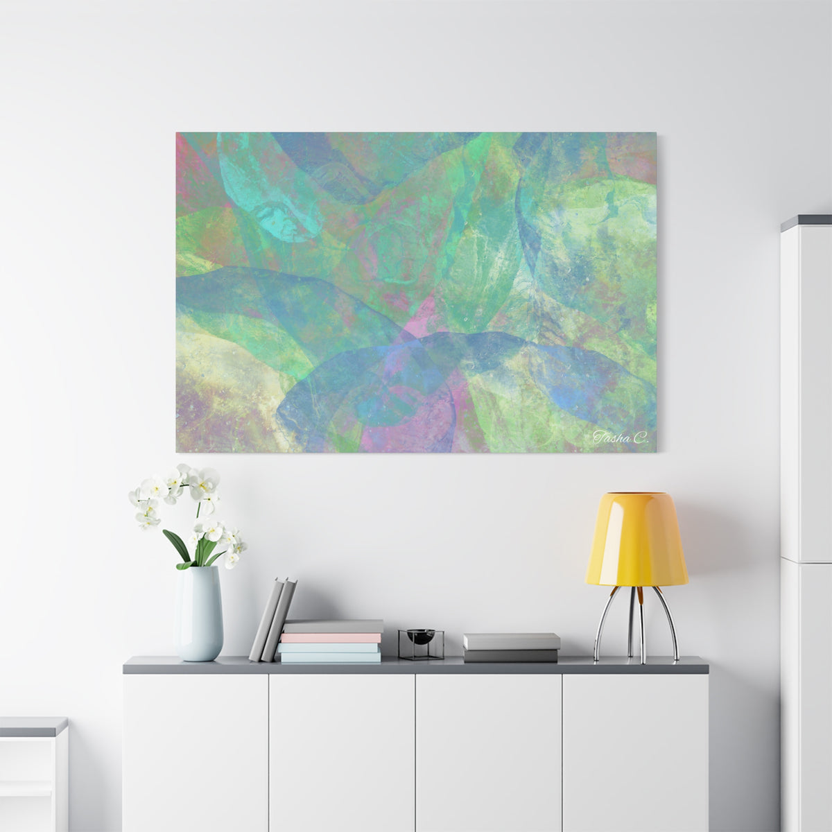 Original Abstract Pastel Leaves Matte Canvas - Luxury Extra large Wall Art - 60x40