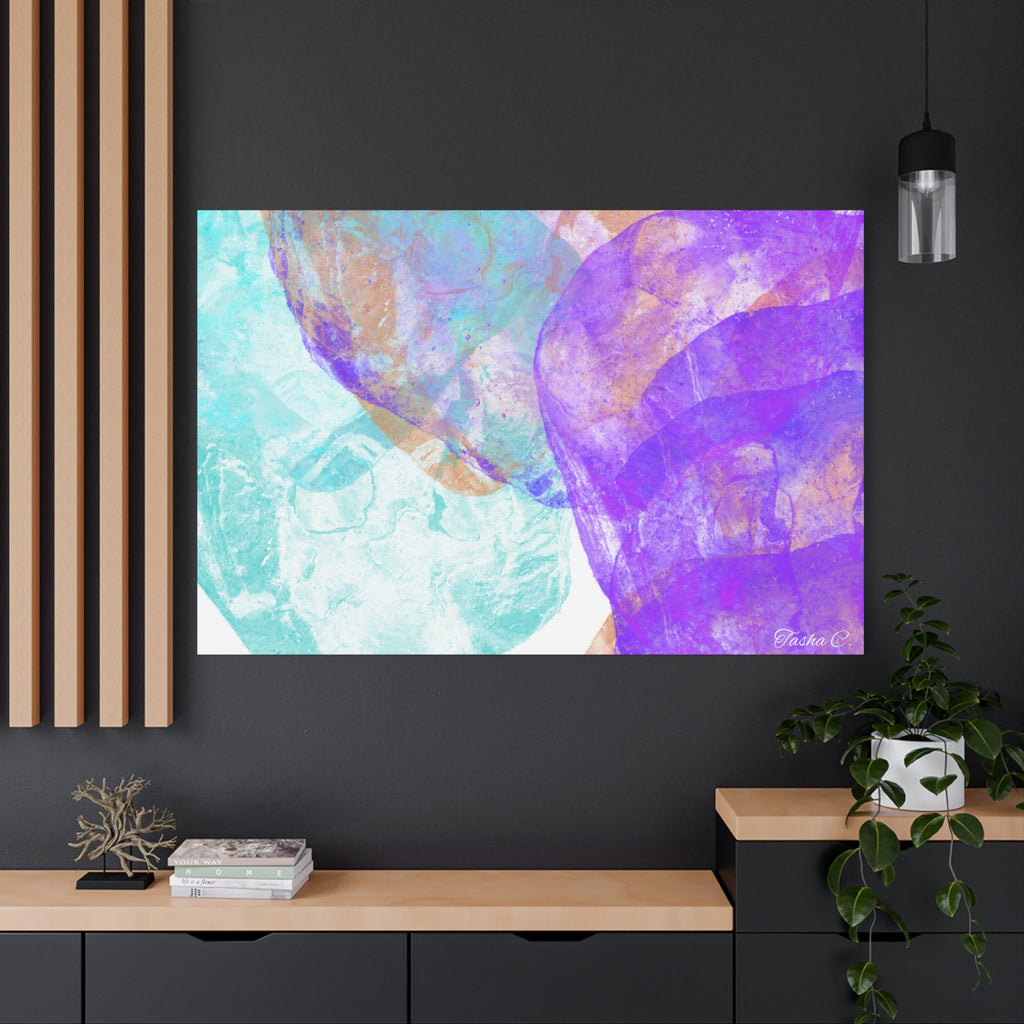 Original Abstract Purple Aqua Floral Canvas - Luxury Extra large Wall Art - 60x40