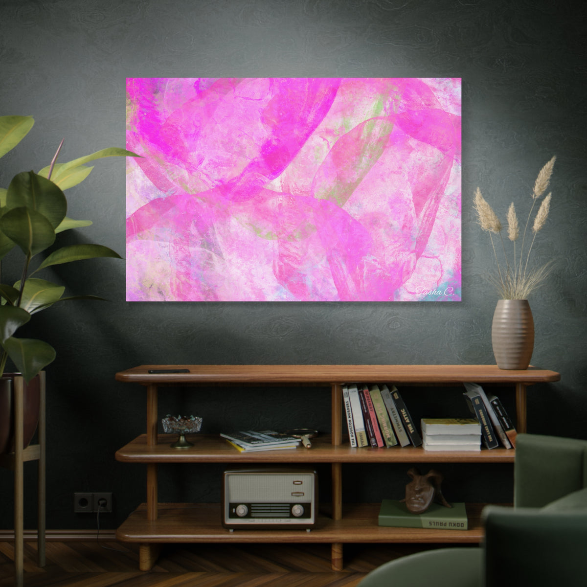 Original Pink Abstract Watercolor Matte Canvas - Luxury Extra large Wall Art - 60x40