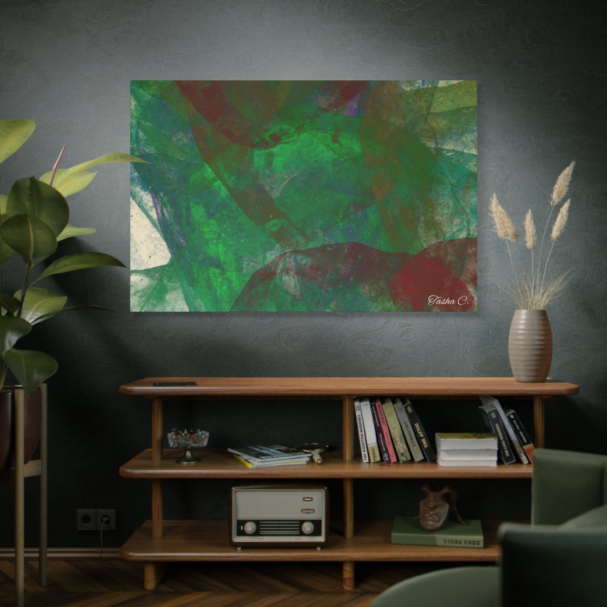 Original Abstract Green Swirl Matte Canvas - Luxury Extra large Wall Art - 60x40