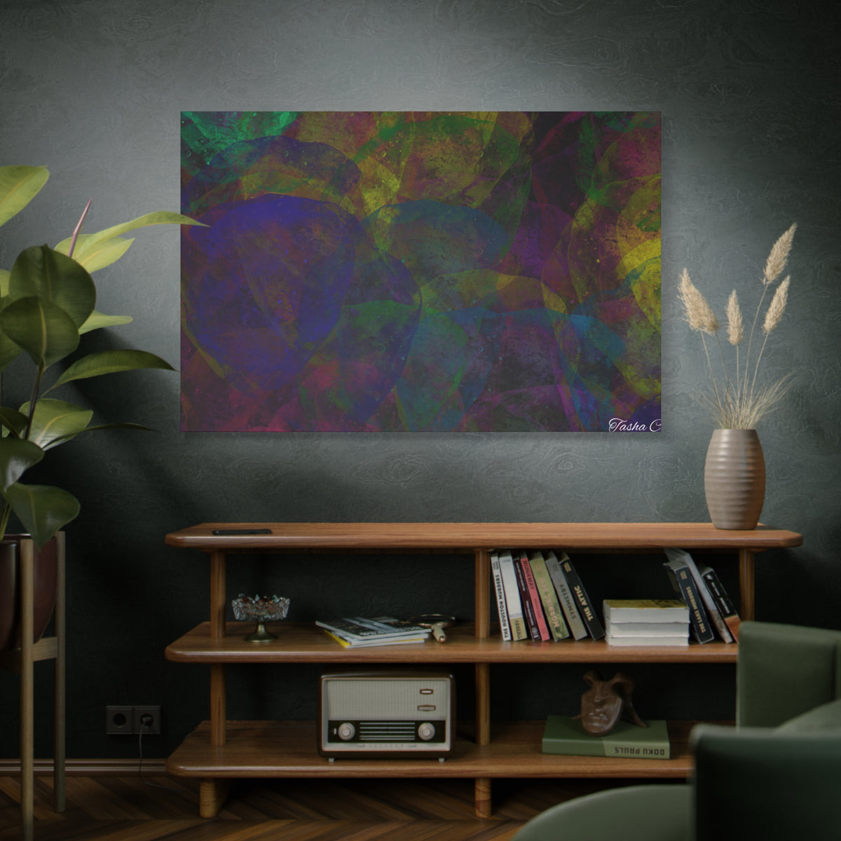 Original Abstract Colorful Overlapping Shapes Matte Canvas - Luxury Extra Large Wall Art - 60x40