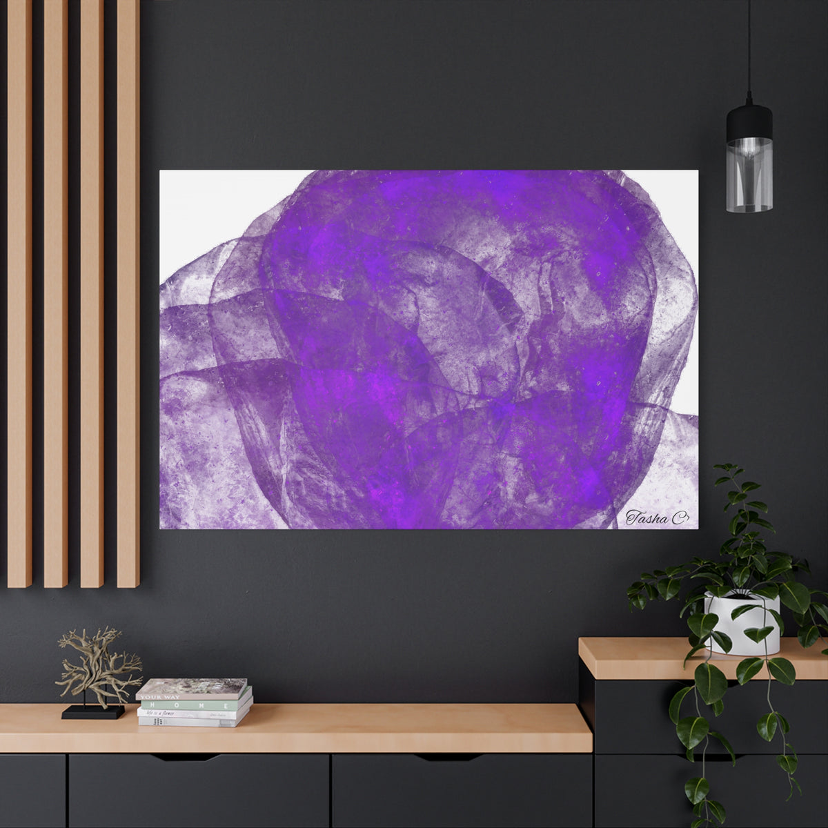 Original Abstract Purple Smoke Matte Canvas - Luxury Extra large Wall Art - 60x40