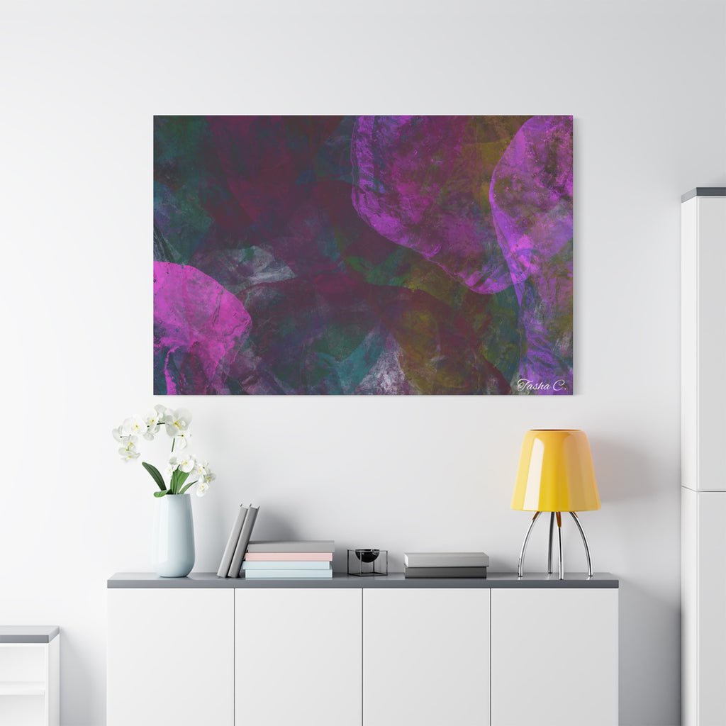 Original Abstract Purple Floral Wash Matte Canvas - Luxury Extra Large Wall Art - 60x40