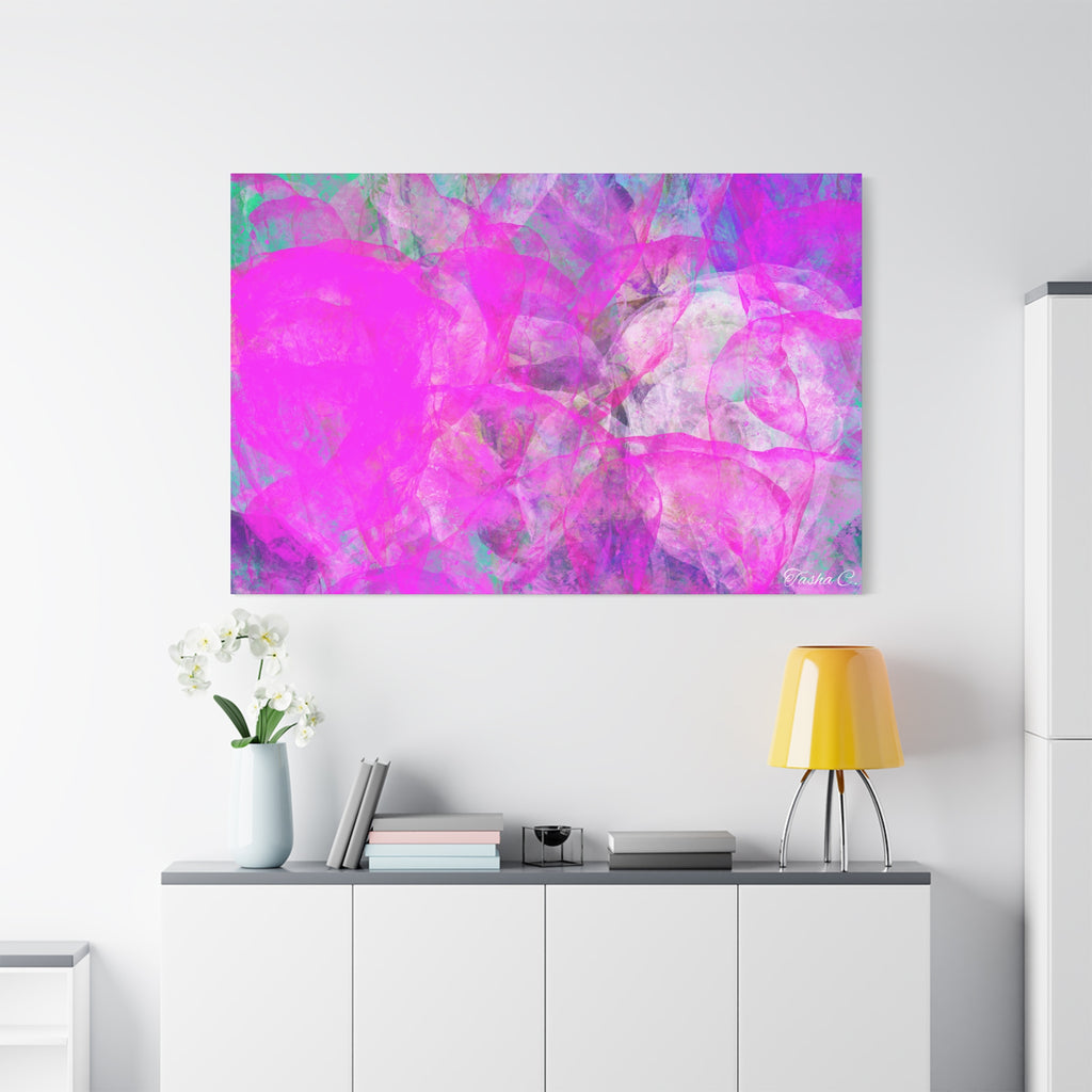 Original Pink Abstract Bubbles Matte Canvas - Luxury Extra Large Wall Art - 60x40
