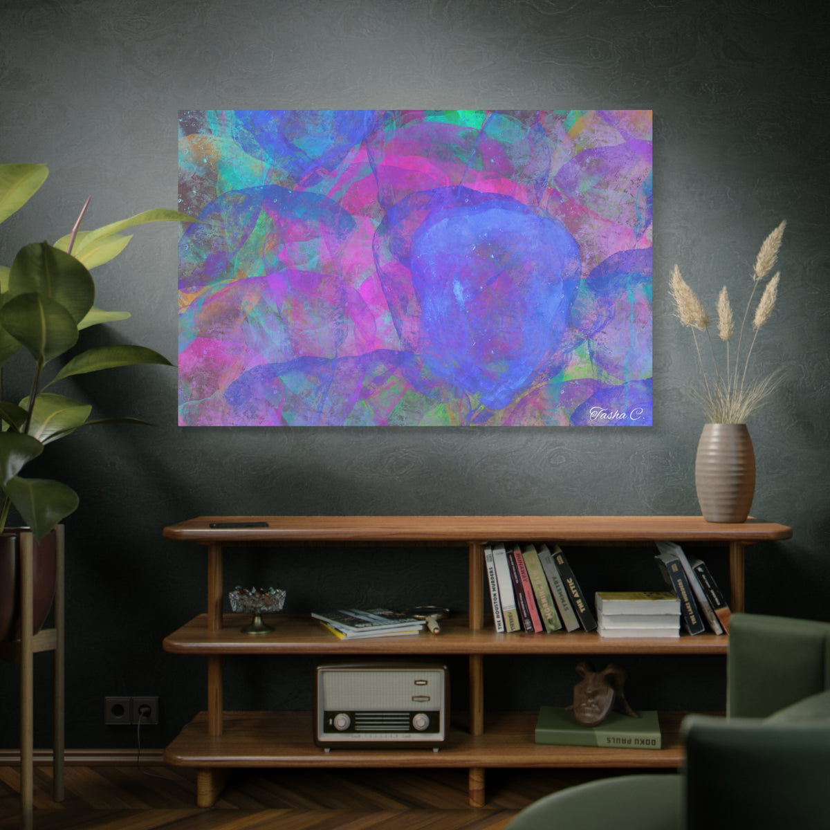 Original Abstract Blue Purple Watercolor Matte Canvas - Luxury Extra large Wall Art - 60x40