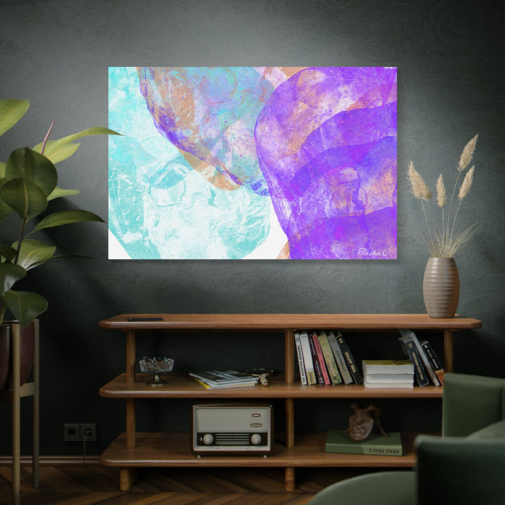 Original Abstract Purple Aqua Floral Canvas - Luxury Extra large Wall Art - 60x40