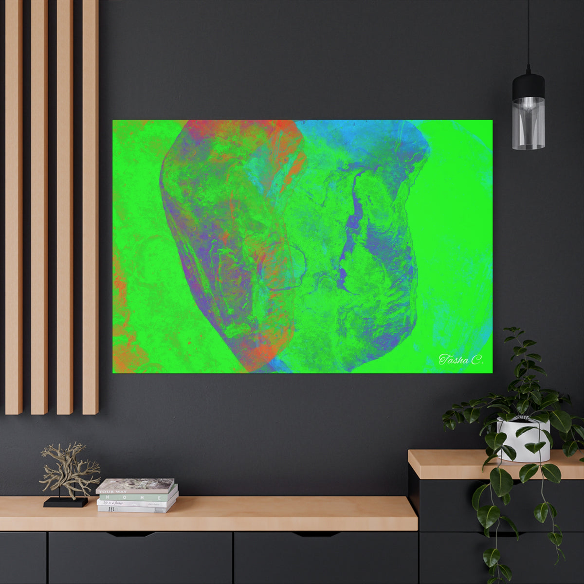 Original Neon Abstract Skull Matte Canvas - Luxury Extra large Wall Art - 60x40
