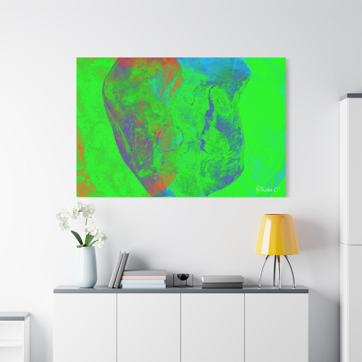 Original Neon Abstract Skull Matte Canvas - Luxury Extra large Wall Art - 60x40