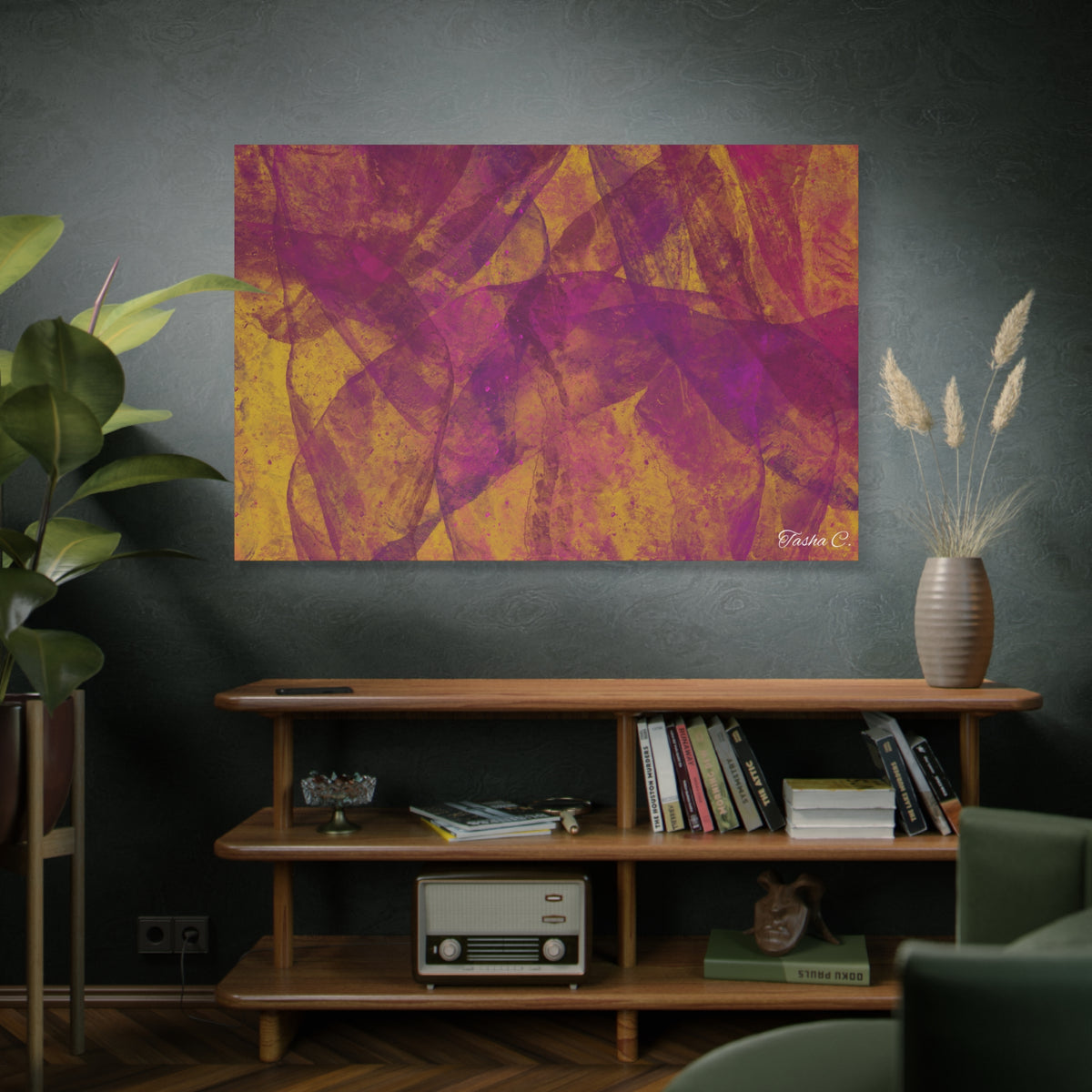 Original Abstract Purple Gold Swoops Matte Canvas - Luxury Extra large Wall Art - 60x40
