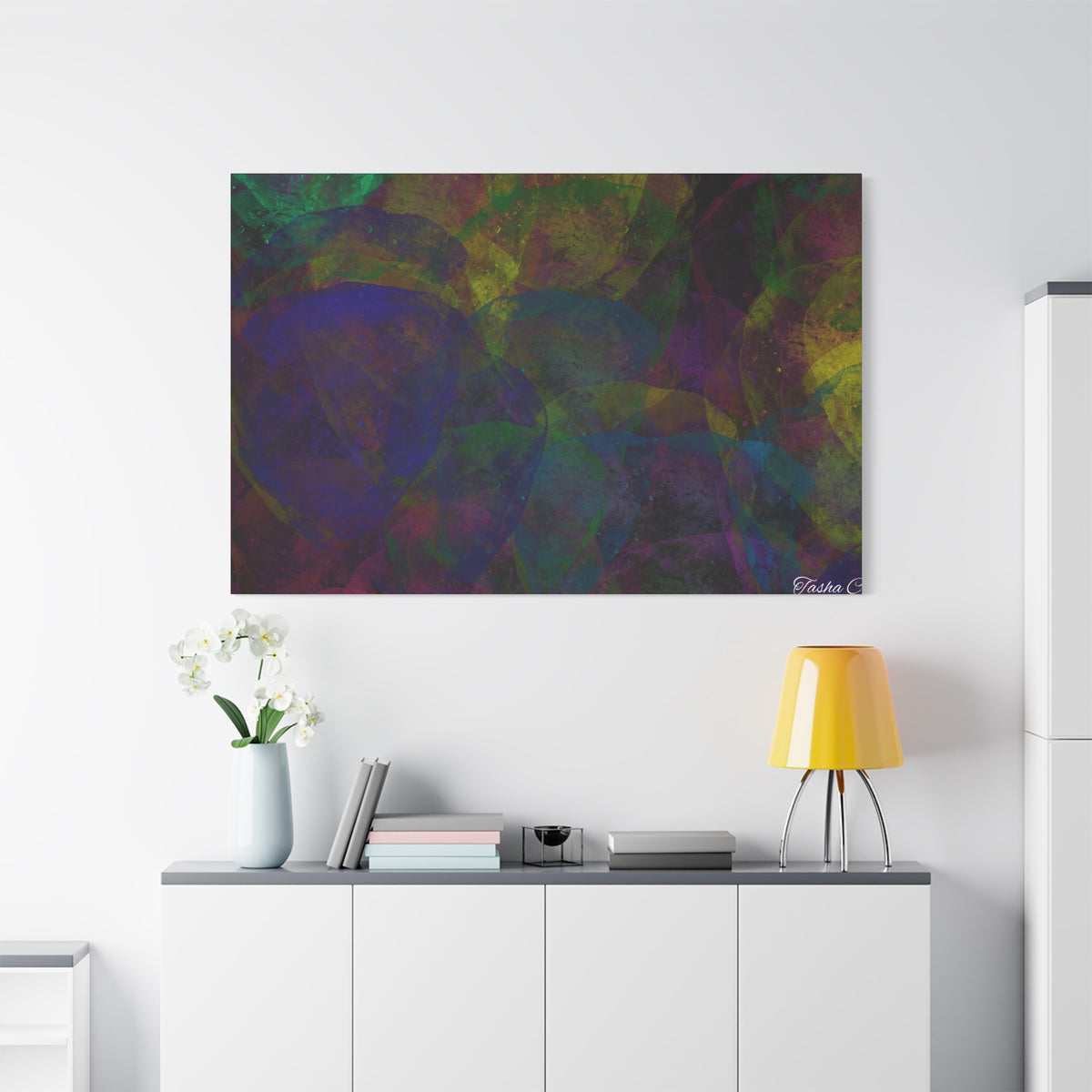 Original Abstract Colorful Overlapping Shapes Matte Canvas - Luxury Extra Large Wall Art - 60x40