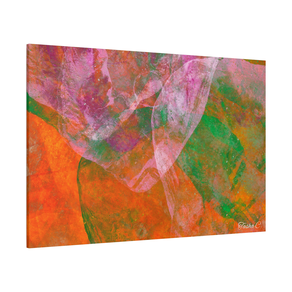 Original Abstract Orange Pink Green Painting Canvas - Luxury Extra large Wall Art - 60x40