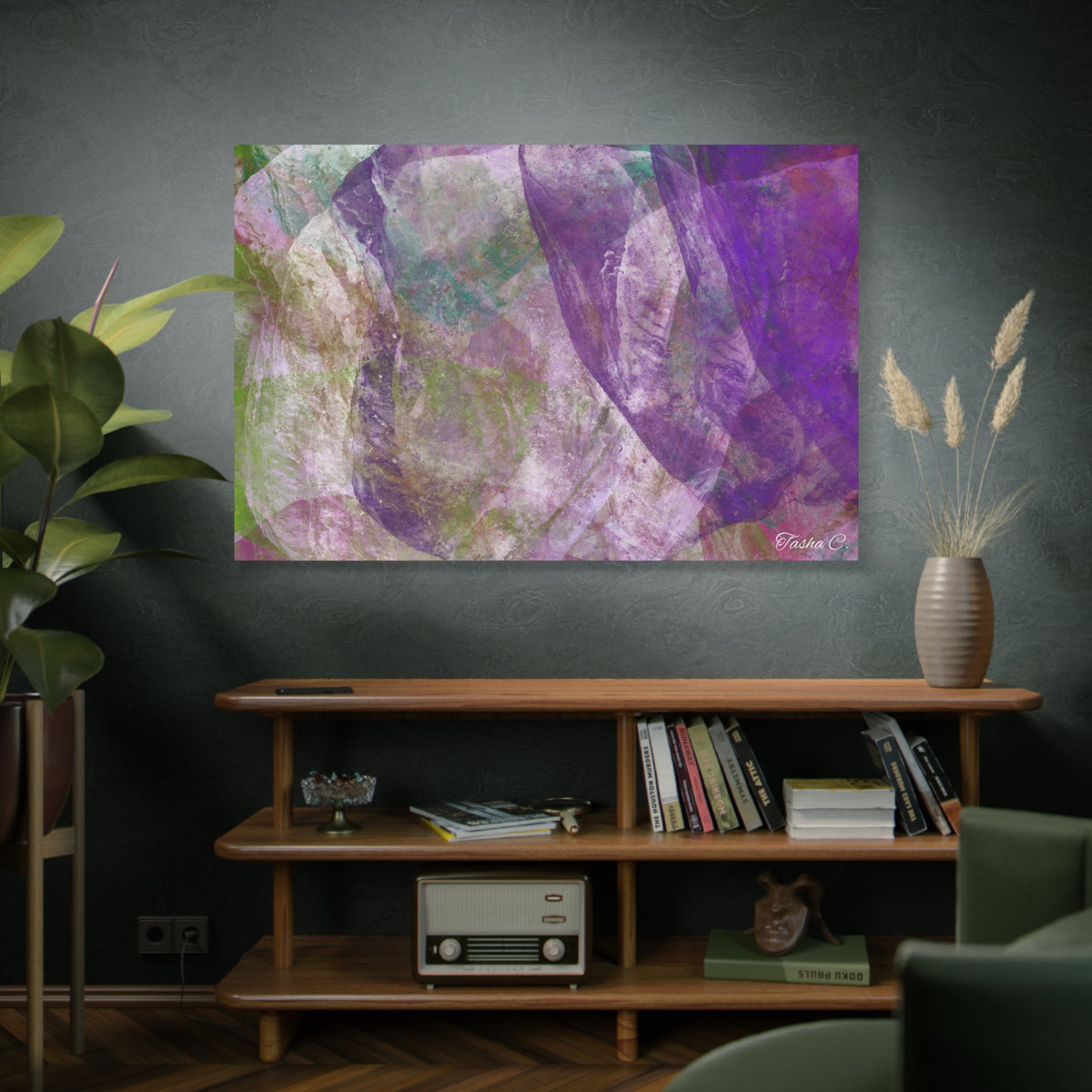 Original Abstract Purple Green Overlay Canvas - Luxury Extra large Wall Art - 60x40
