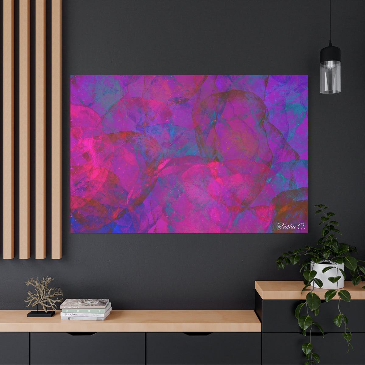 Original Abstract Pink Purple Bubbles Matte Canvas - Luxury Extra large Wall Art - 60x40