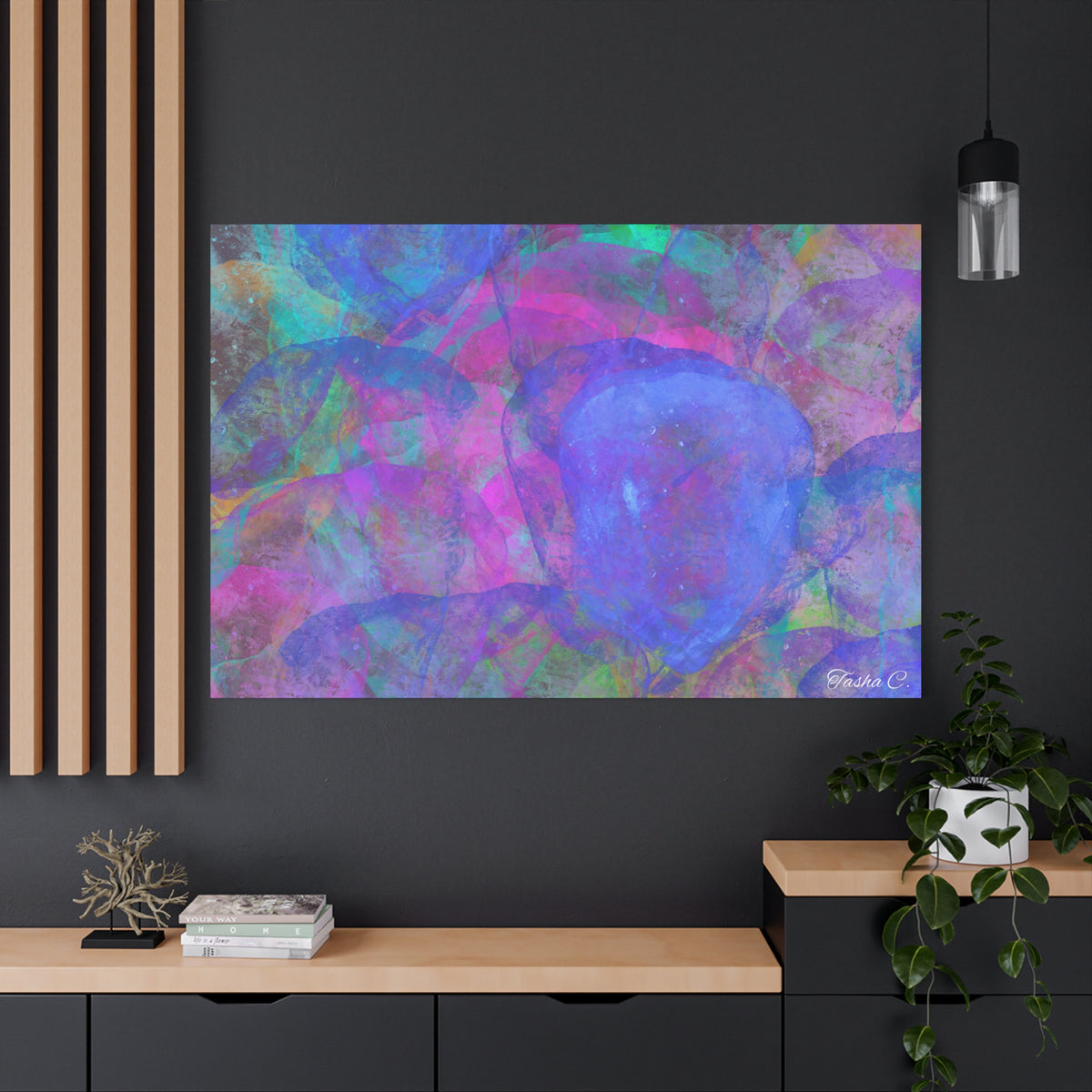 Original Abstract Blue Purple Watercolor Matte Canvas - Luxury Extra large Wall Art - 60x40