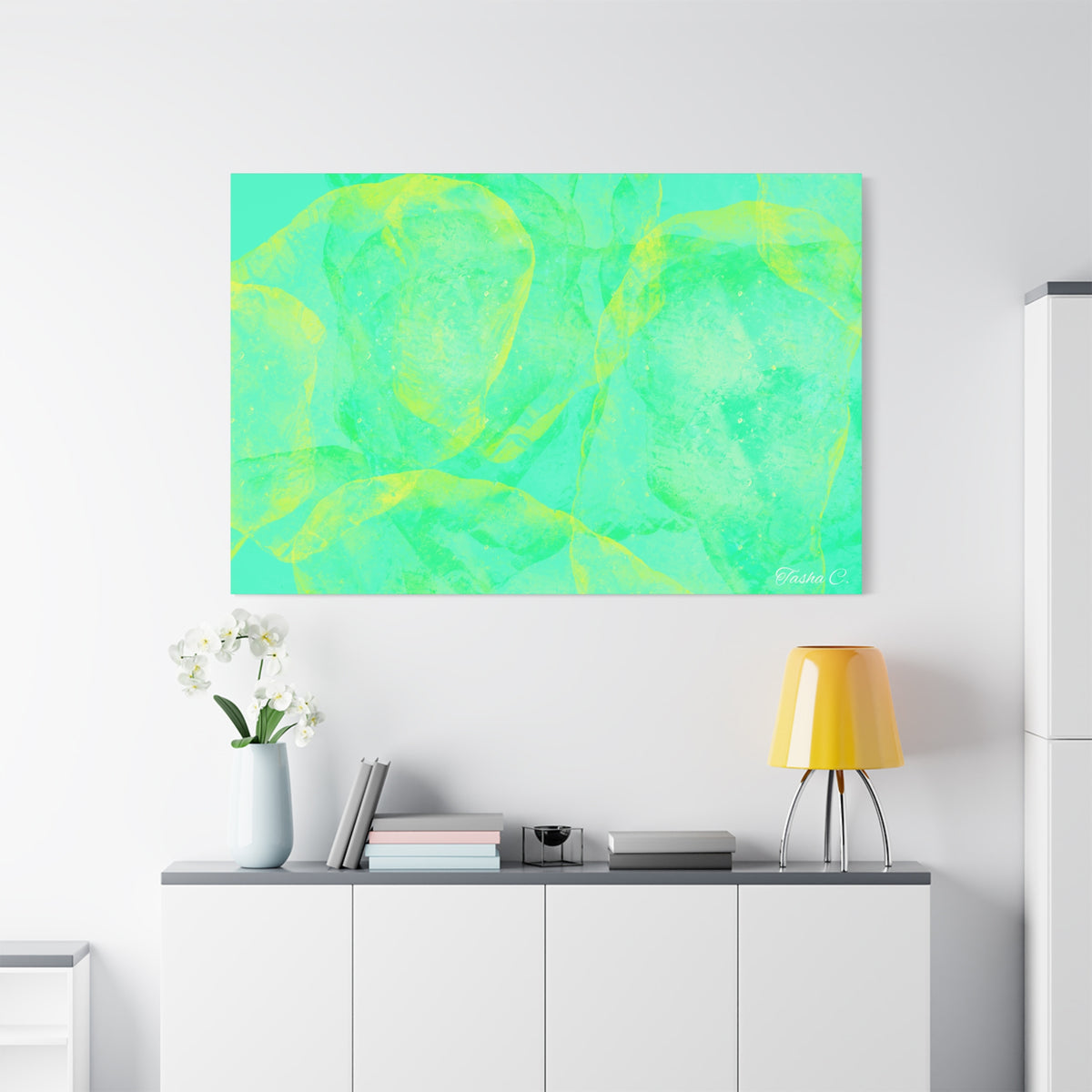 Original Aqua Seafoam Abstract Art Matte Canvas - Luxury Extra large Wall Art - 60x40