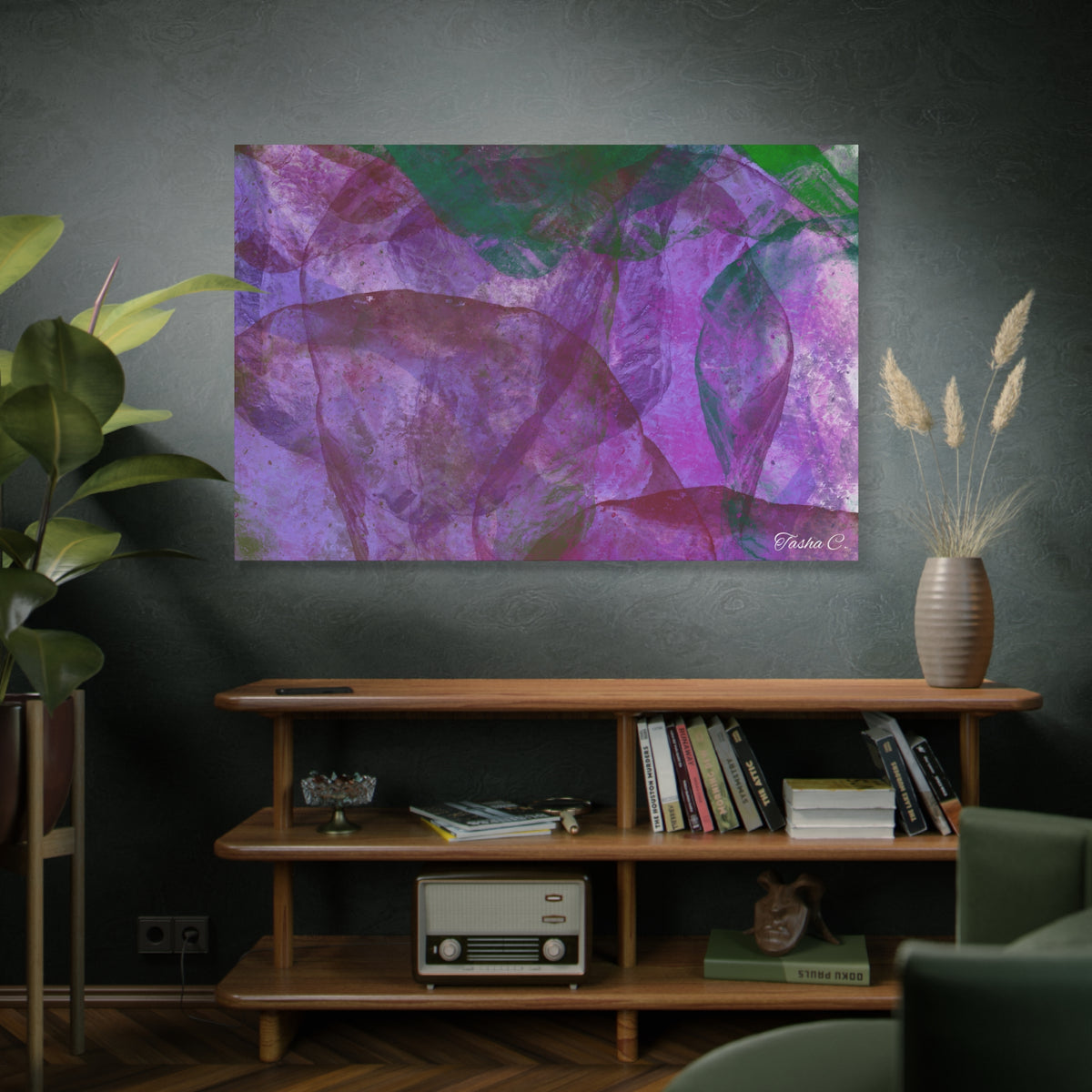 Original Abstract Purple Green Matte Canvas - Luxury Extra large Wall Art - 60x40